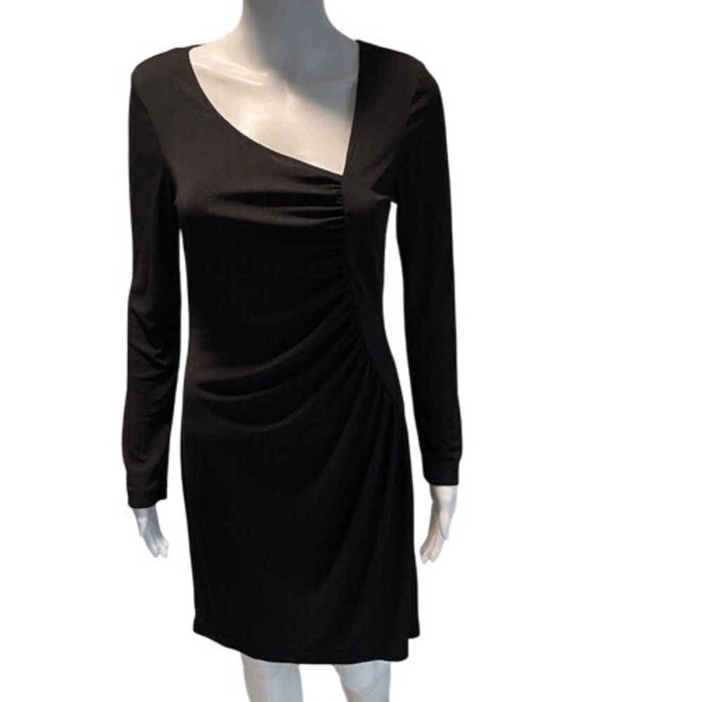 BCBG Paris Black Ruched V Neck‎ Mini Dress M